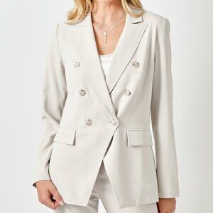 MYSTREE Double Breasted Blazer Jacket | Soft Stone Tailored Suit Blazer